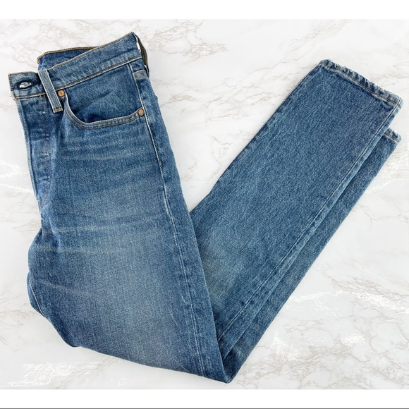 Levi’s Premium 501 Skinny Button Fly High Rise Blue Jeans We The People Size 26 - Picture 3 of 12